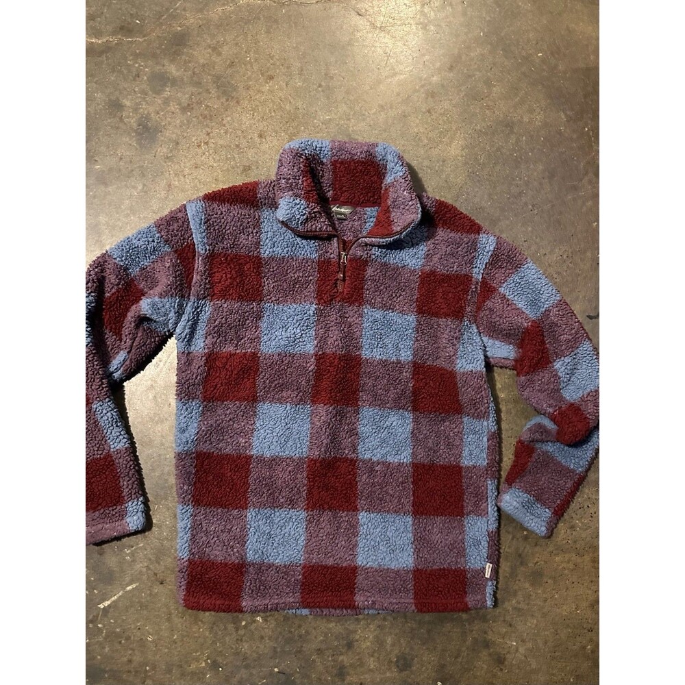 Eddie Bauer Sherpa Pullover Womens Small Buffalo Plaid Quarter Zip Red Jacket